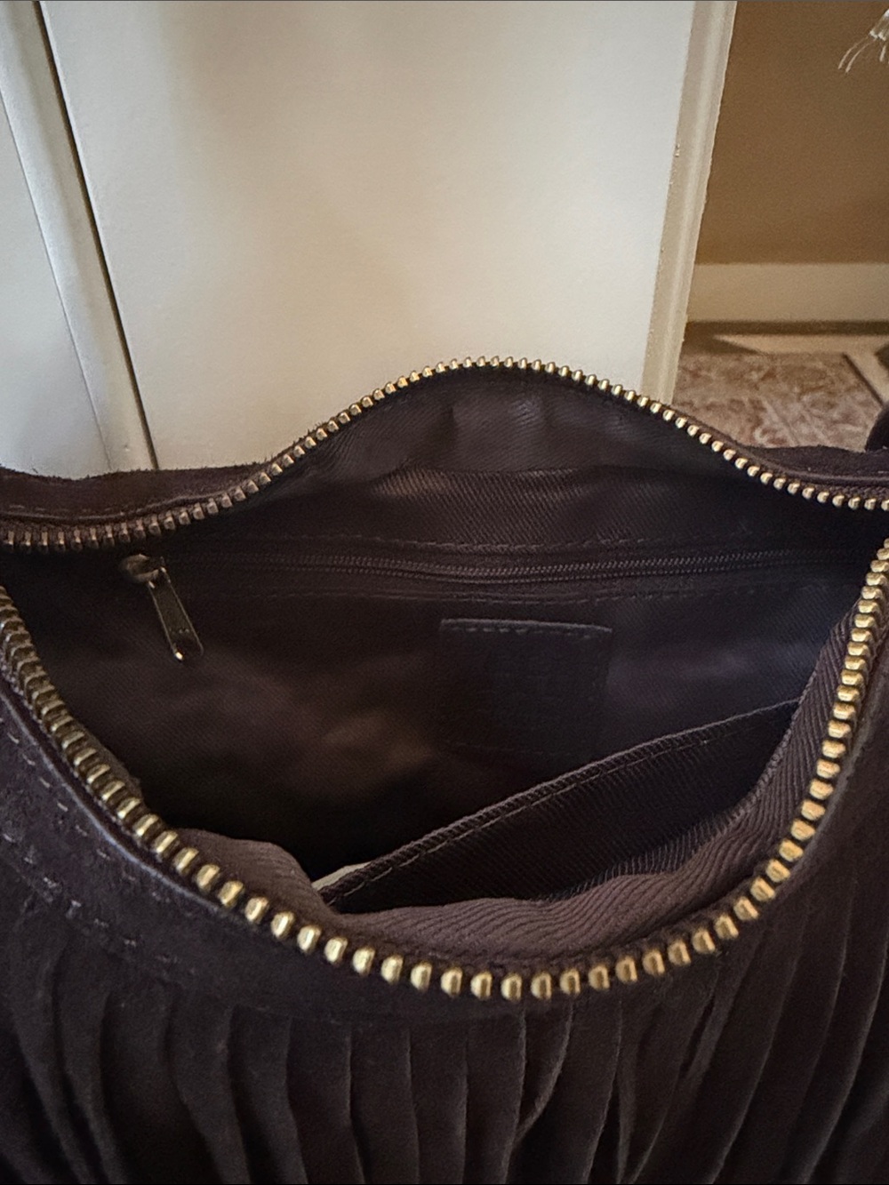 Haute Hippie Dark Brown Suede Fringe Shoulder Hobo Bag Boho Festival Western - Picture 7 of 8